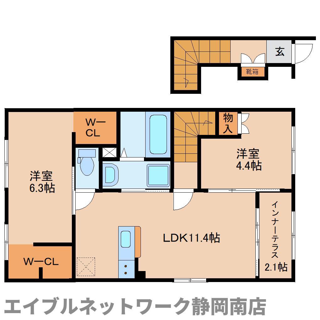 焼津市石津アパート(2LDK/2階)の間取り写真