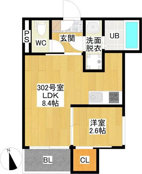 R-SMART尾頭橋(1LDK/3階)の間取り写真