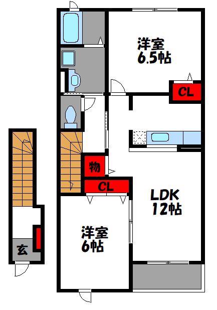ヴィヴァーチェ和白丘(2LDK/2階)の間取り写真