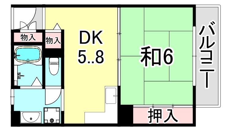 ループ若草(1DK/2階)の間取り写真