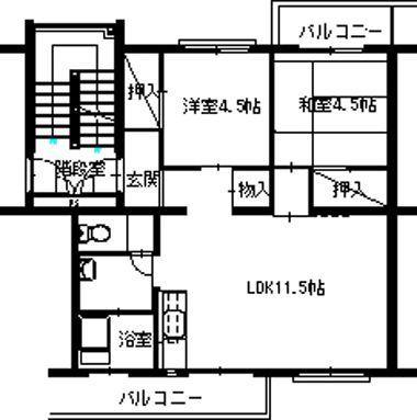 浅川1100棟(2LDK/3階)の間取り写真
