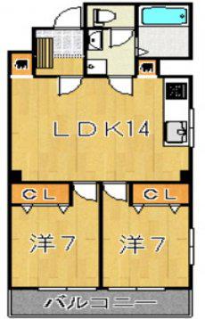 サンハイツ佐伯(2LDK/5階)の間取り写真
