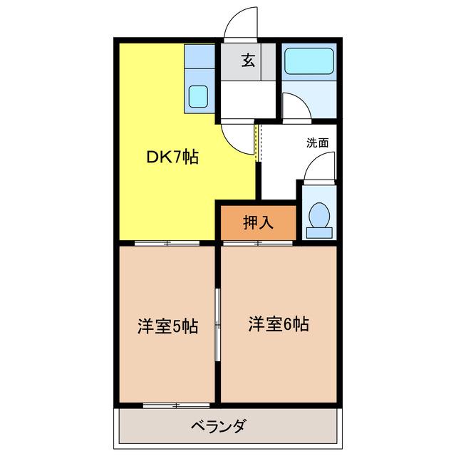 オリンピアD(2DK/2階)の間取り写真