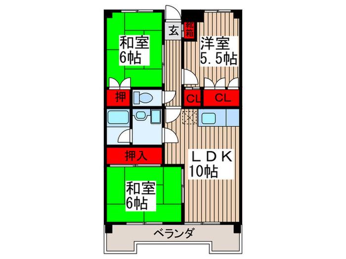平和マンション(3LDK/4階)の間取り写真