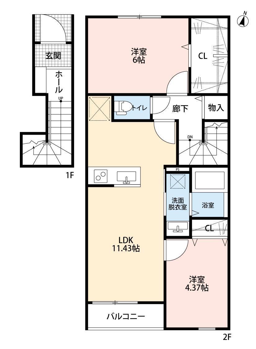 リーブルファイン足立辰沼(2LDK/2階)の間取り写真