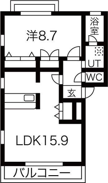 ピーチプレイス(1LDK/3階)の間取り写真