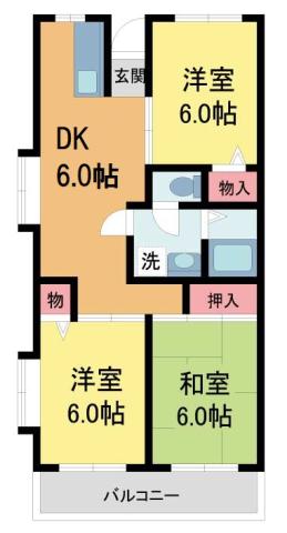 明青ハイツ宝塚(3DK/2階)の間取り写真