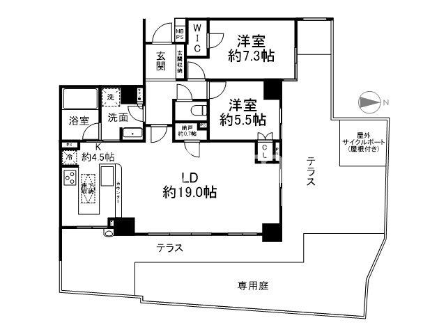 ライオンズ京都五條院ロイヤルグレイド(2LDK/1階)の間取り写真