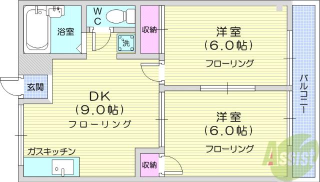 ドミール東仙台(2DK/2階)の間取り写真