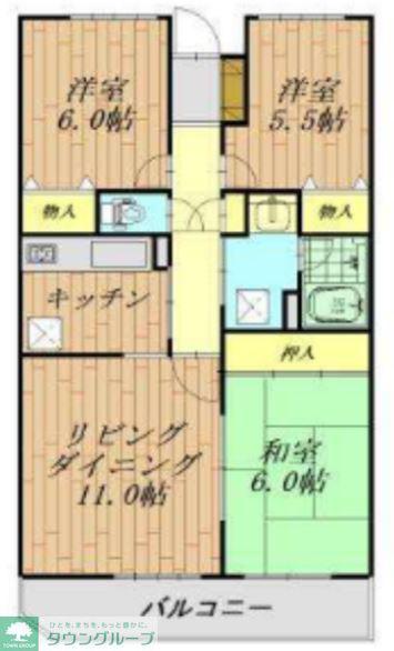 ペアシティ久喜参番館(3LDK/3階)の間取り写真