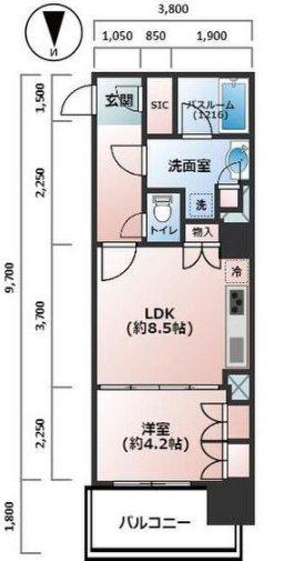 オープンレジデンシアTHE MID FORT(1LDK/2階)の間取り写真