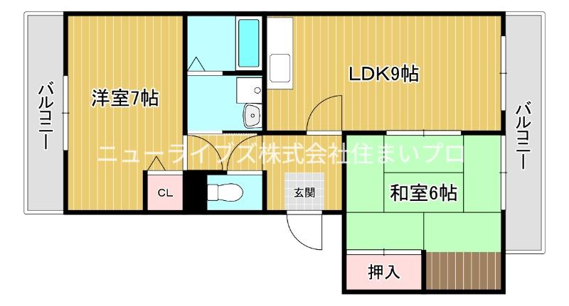 ヴィラヴェールB(2LDK/3階)の間取り写真