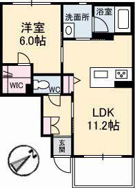 DEAR COURT新涯(1LDK/1階)の間取り写真