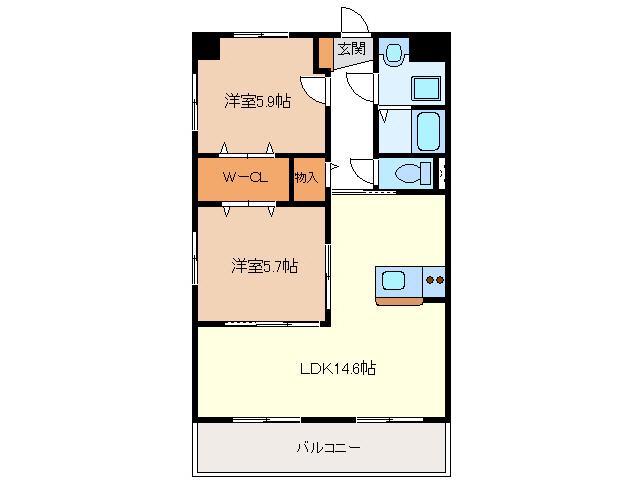 ライフコート南が丘(2LDK/5階)の間取り写真