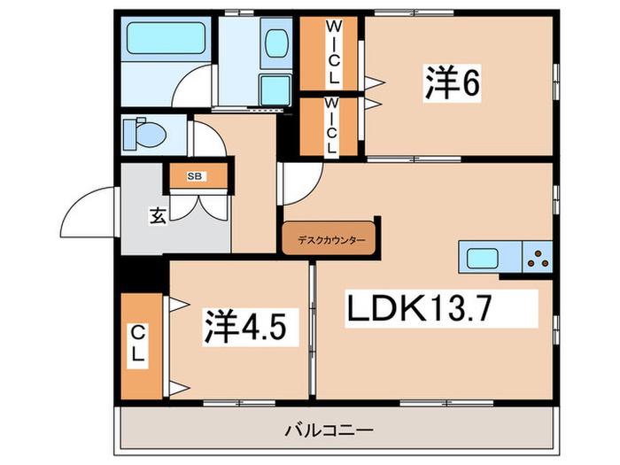 フェリーチェ(2LDK/1階)の間取り写真