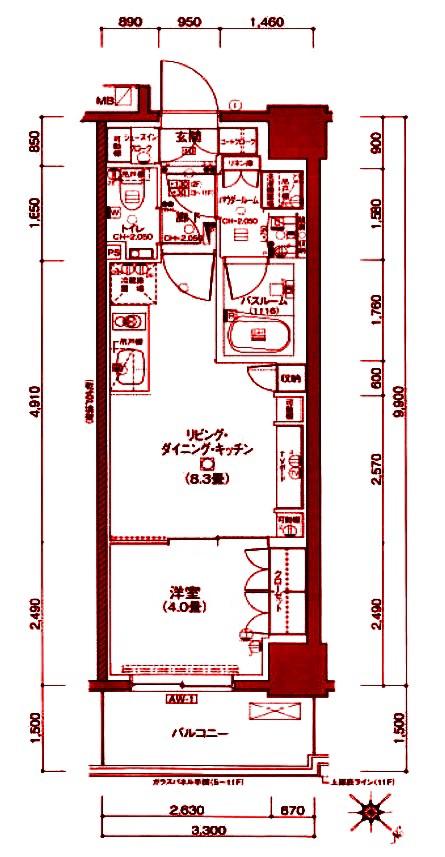 デュオステージ関内II(1LDK/10階)の間取り写真