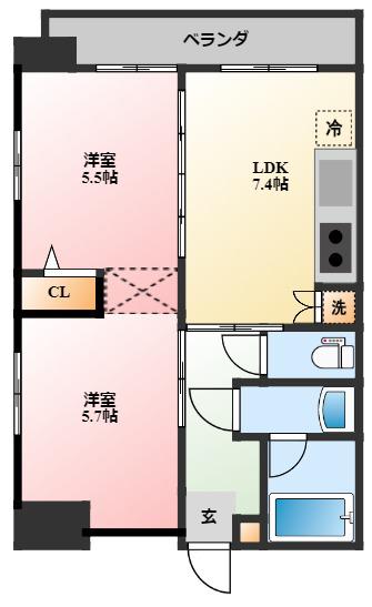 S-FORT長崎大学病院前(2DK/7階)の間取り写真
