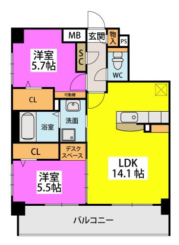 リバーランド大濠(2LDK/2階)の間取り写真