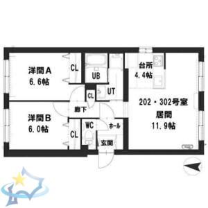 グランメール北3西22(2LDK/2階)の間取り写真