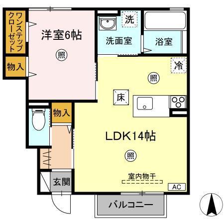 シャンピア B(1LDK/1階)の間取り写真