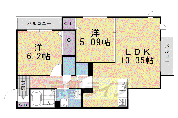 シャーメゾン太秦天神川西(2LDK/2階)の間取り写真