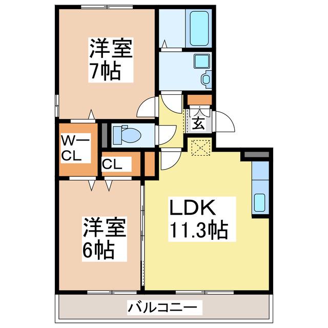 アンビシオンA棟(2LDK/3階)の間取り写真