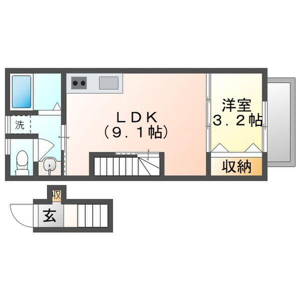 サンフォルテ三木西(1LDK/2階)の間取り写真