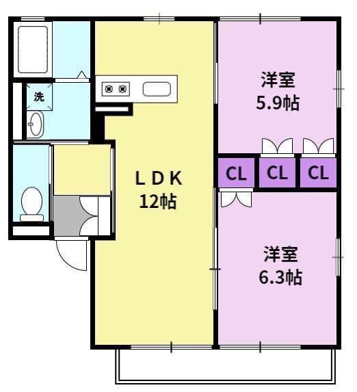 エクリス1(2LDK/2階)の間取り写真
