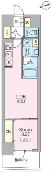 ガーデンザヴィス門前仲町(1LDK/3階)の間取り写真
