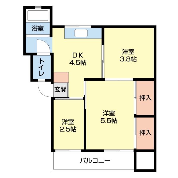 城山パレス(3DK/1階)の間取り写真
