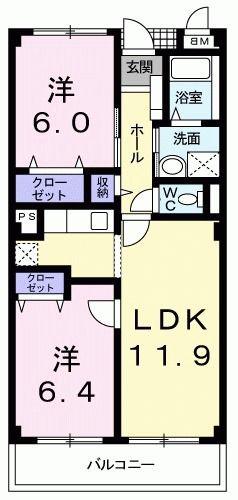 グランデオス(2LDK/3階)の間取り写真