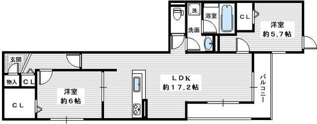 D-RESIDENCE西野A棟(2LDK/1階)の間取り写真