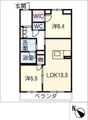 シェルブルー(2LDK/1階)の間取り写真