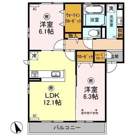 メルベージュIII(2LDK/2階)の間取り写真