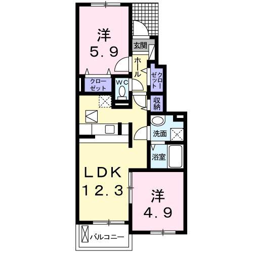 イーハ・トーブII(2LDK/1階)の間取り写真