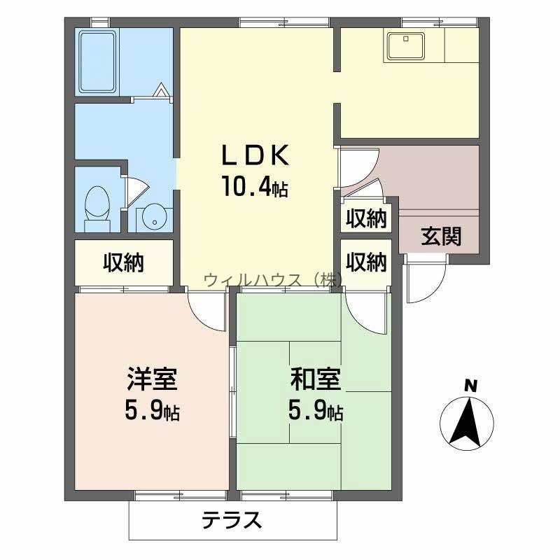 フレグランス大門(2LDK/1階)の間取り写真
