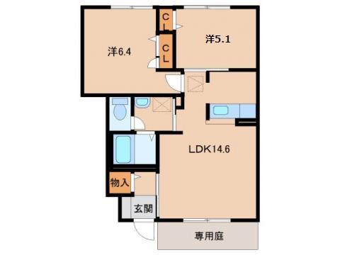 ディアスD(2LDK/1階)の間取り写真