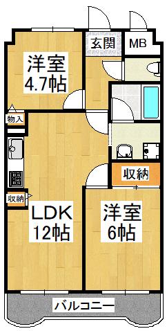 プランドール土師(2LDK/3階)の間取り写真