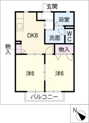ドルチェ姫見 A棟(2DK/2階)の間取り写真