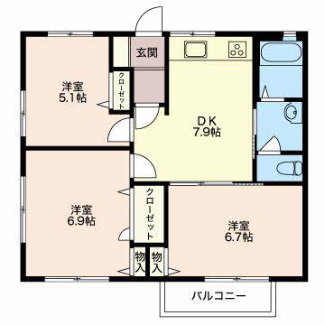 ディアスソレイユ(3DK/2階)の間取り写真