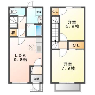 ドミール畑道(2DK/2階)の間取り写真