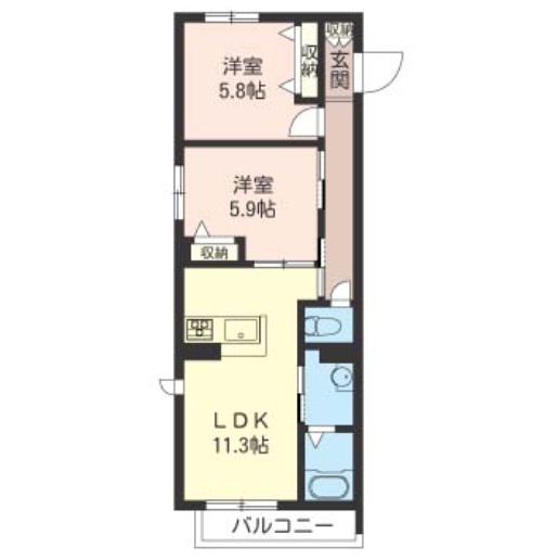 CALMARE(2LDK/1階)の間取り写真