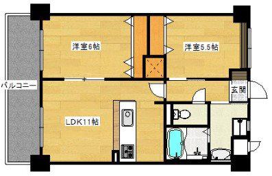 グランコート東平尾II(2LDK/2階)の間取り写真