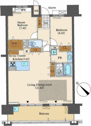 ロイヤルパークス豊洲(2LDK/13階)の間取り写真