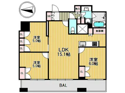 ブランズタワー南堀江(3LDK/27階)の間取り写真