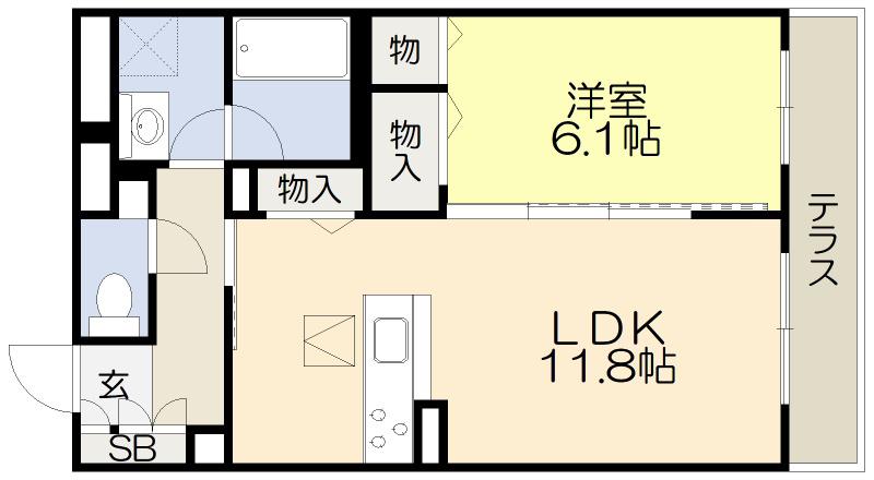 グリーンコーポ朝日が丘I(1LDK/1階)の間取り写真