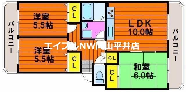 ドミール福島B(3LDK/2階)の間取り写真