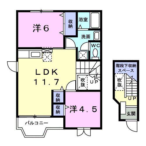 シュベリュール(2LDK/2階)の間取り写真