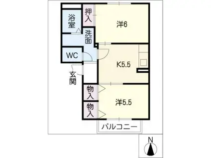 ハイム柳原C棟(2K/1階)の間取り写真