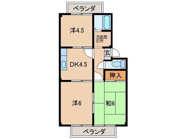エレガントハイツ岩出(3DK/2階)の間取り写真